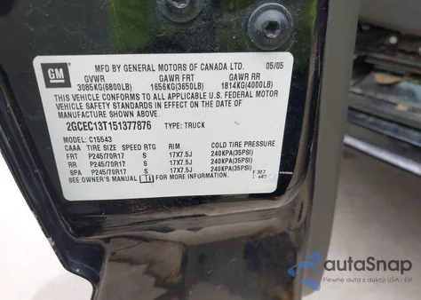 2005 Chevrolet Silverado 1500 Ls from USA, damaged, VIN 2GCEC13T151377876